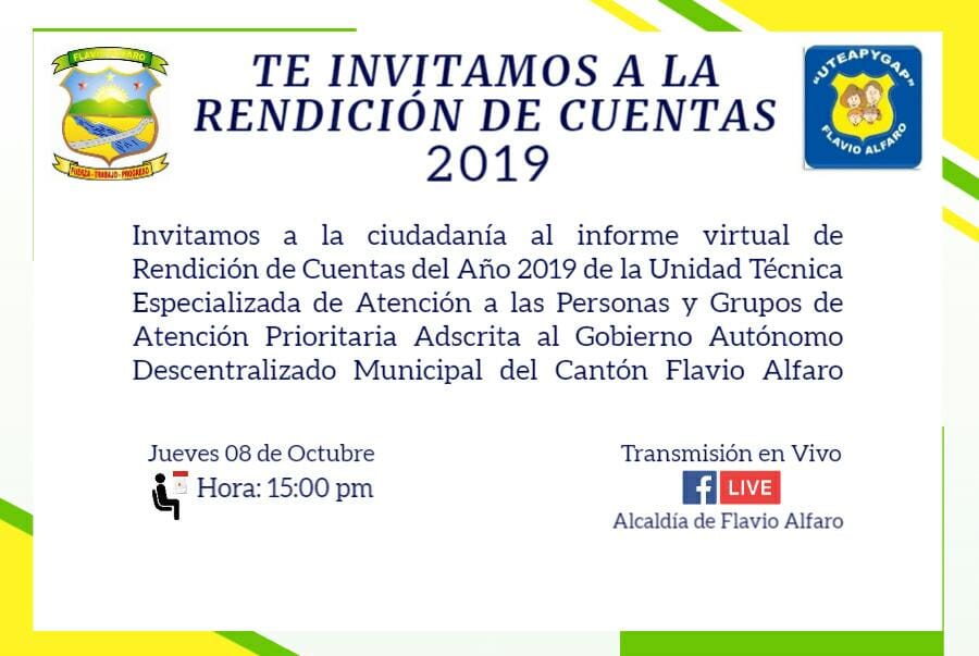 Rendición de Cuentas 2019Gobierno Autónomo Descentralizado Municipal del Cantón Flavio Alfaro